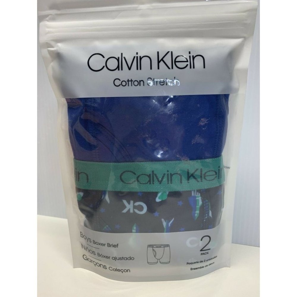 Calvin Klein Cotton Stretch Boys Boxer Briefs - Pack 2 blue black rockets medium